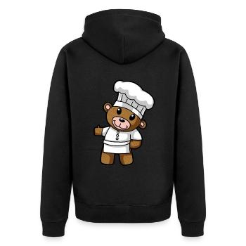 Kochkunst Teddy Koch Küche Zeichnung Comic Bär - Unisex Premium Bio Zip Hoodie - Schwarz - Hinten - Nico (187cm)