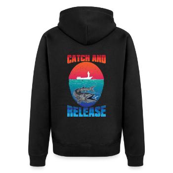 Fishing from the boat Catch and Release - Unisex Premium Organic Zip Hoodie - black - Back - Nico (187cm)