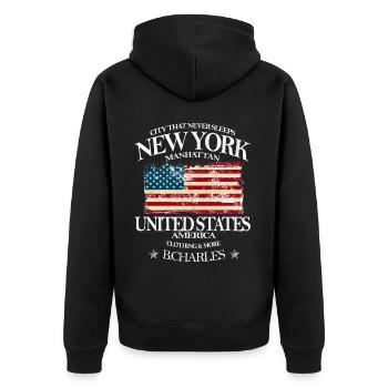New York - Unisex Premium Bio Zip Hoodie - Schwarz - Hinten - Nico (187cm)