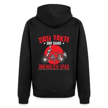 Zwei Takte, vier Gänge, unendlich Spaß Moped - Unisex Premium Bio Zip Hoodie - Schwarz - Hinten - Nico (187cm)