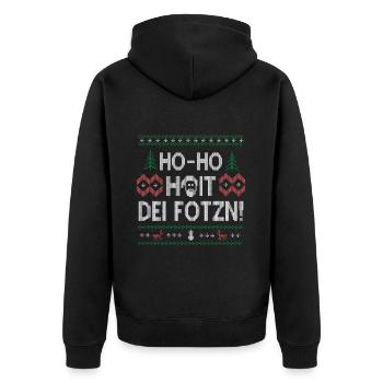 Ho-Ho-Hoit dei Fotzn Weihnachtsgruß mit Schmäh - Unisex Premium Bio Zip Hoodie - Schwarz - Hinten - Nico (187cm)