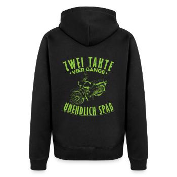Moped DDR Geschenk - Unisex Premium Bio Zip Hoodie - Schwarz - Hinten - Nico (187cm)