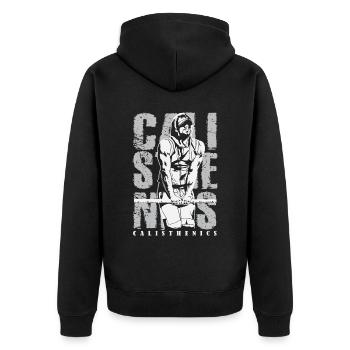 Calisthenics Street Fitness Muscle-Up - Unisex Premium Bio Zip Hoodie - Schwarz - Hinten - Nico (187cm)