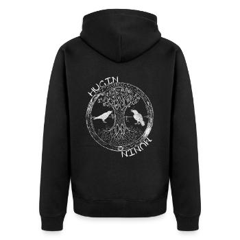 Nordische Weisheit Hugin und Munin im Lebensbaum - Unisex Premium Bio Zip Hoodie - Schwarz - Hinten - Nico (187cm)