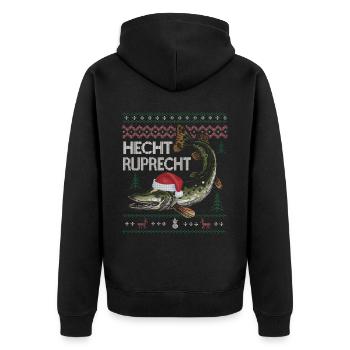 Weihnachtlicher Hecht Ruprecht Angler Humor - Unisex Premium Bio Zip Hoodie - Schwarz - Hinten - Nico (187cm)