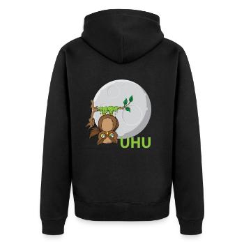 Uhu Eule Vogel Kleber - Unisex Premium Bio Zip Hoodie - Schwarz - Hinten - Nico (187cm)