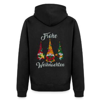 Bunte Weihnachtsgnome bringen festliche Geschenke - Unisex Premium Bio Zip Hoodie - Schwarz - Hinten - Nico (187cm)