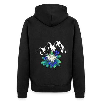 Mountains mountains Tirol Edelweiss gentian nature hiking - Unisex Premium Organic Zip Hoodie - black - Back - Nico (187cm)