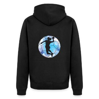 Handball, nur der Sieg zählt - Unisex Premium Bio Zip Hoodie - Schwarz - Hinten - Nico (187cm)
