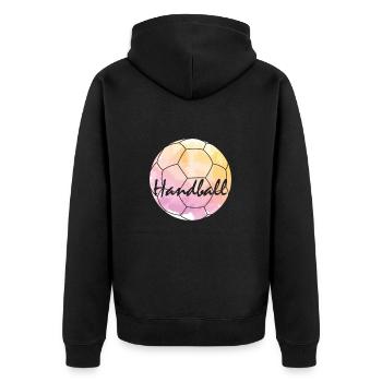 Handball ist alles - Unisex Premium Bio Zip Hoodie - Schwarz - Hinten - Nico (187cm)