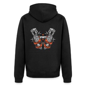 2 Takt Power, Moped , Simmi , 50ccm, DDR S51 - Unisex Premium Bio Zip Hoodie - Schwarz - Hinten - Nico (187cm)