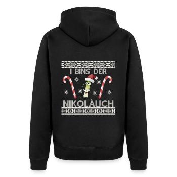 Lustiger Nikolauch – perfekt für Weihnachten - Unisex Premium Bio Zip Hoodie - Schwarz - Hinten - Nico (187cm)