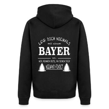 Humorvoller Spruch: bayerische Gelassenheit - Unisex Premium Bio Zip Hoodie - Schwarz - Hinten - Nico (187cm)