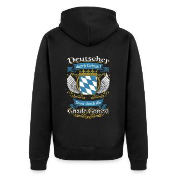 Stolzer Bayer durch die Gnade Gottes - Unisex Premium Bio Zip Hoodie - Schwarz - Hinten - Nico (187cm)