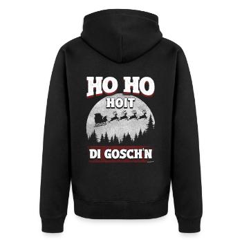 Ho Ho Hoit di Goschn: Frecher Weihnachtswitz - Unisex Premium Bio Zip Hoodie - Schwarz - Hinten - Nico (187cm)