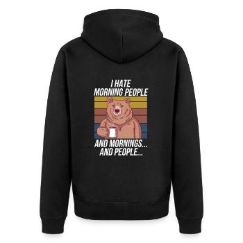 Morning grouch bear design for anti-morning people - Unisex Premium Organic Zip Hoodie - black - Back - Nico (187cm)