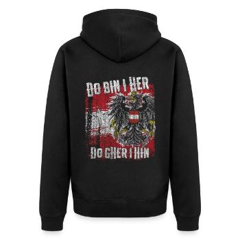 Patriotisches Statement für stolze Österreicher - Unisex Premium Bio Zip Hoodie - Schwarz - Hinten - Nico (187cm)