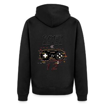 Gamer T-shirt 12 Years Old – Game Level Complete - Unisex Premium Organic Zip Hoodie - black - Back - Nico (187cm)