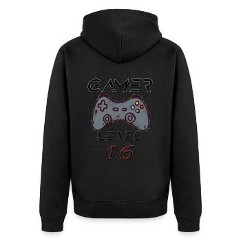 T-shirt Gamer 16 Ans – Niveau de Jeu Complété - Veste à capuche bio Premium Unisexe - noir - Dos - Nico (187cm)