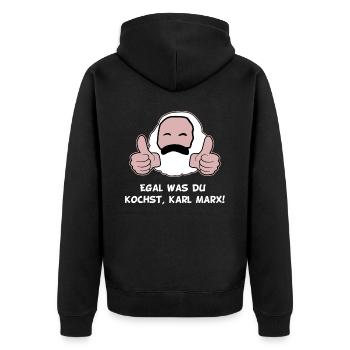Ironisches egal was du kochst Karl Marx Motiv - Unisex Premium Bio Zip Hoodie - Schwarz - Hinten - Nico (187cm)