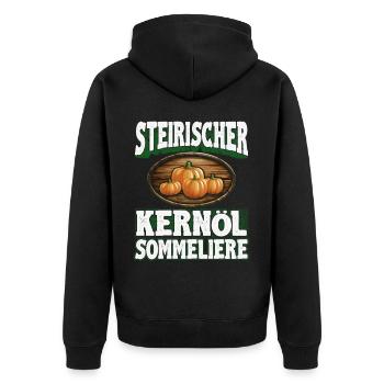 Steirisches Kürbiskernöl für wahre Feinschmecker - Unisex Premium Bio Zip Hoodie - Schwarz - Hinten - Nico (187cm)