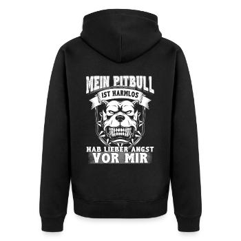 Mein Pitbull ist harmlos, Hab lieber Angst vor Mir - Unisex Premium Bio Zip Hoodie - Schwarz - Hinten - Nico (187cm)