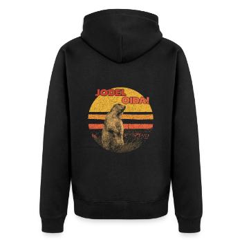 Alpen-Yodel Spaß – Perfekt für Bergliebhaber - Unisex Premium Bio Zip Hoodie - Schwarz - Hinten - Nico (187cm)