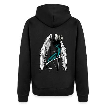 Fantasy Federn Bogen Schütze Pfeil Flügel Krieger - Unisex Premium Bio Zip Hoodie - Schwarz - Hinten - Nico (187cm)