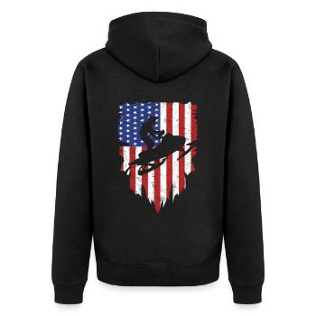 Vintage Snowmobile USA Flag Hoodie Snow Biker Gift - Veste à capuche bio Premium Unisexe - noir - Dos - Nico (187cm)