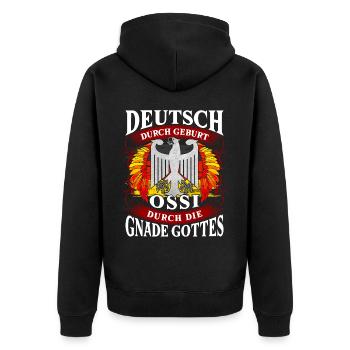 Ossi Stolz Durch Die Gnade Gottes - Unisex Premium Bio Zip Hoodie - Schwarz - Hinten - Nico (187cm)