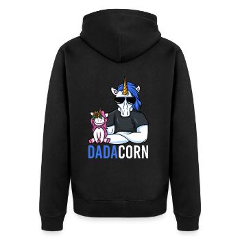 Cooler Dadacorn Papa Einhorn Geschenk Zum Vatertag - Unisex Premium Bio Zip Hoodie - Schwarz - Hinten - Nico (187cm)