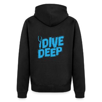 Apnoetaucher Dive Deep - Unisex Premium Bio Zip Hoodie - Schwarz - Hinten - Nico (187cm)