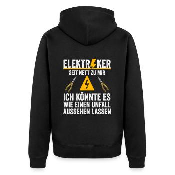 Elektriker Warnung Sei Nett Zu Mir Witziges Design - Unisex Premium Bio Zip Hoodie - Schwarz - Hinten - Nico (187cm)