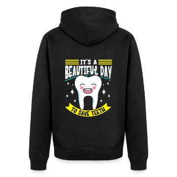 It s a Beautiful Day To Save Teeth Zahnarzt - Unisex Premium Bio Zip Hoodie - Schwarz - Hinten - Nico (187cm)