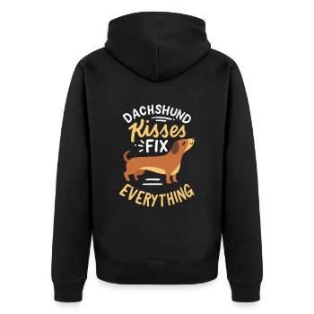 Dachshund Kisses Everything Dackel Dachshund - Unisex Premium Bio Zip Hoodie - Schwarz - Hinten - Nico (187cm)