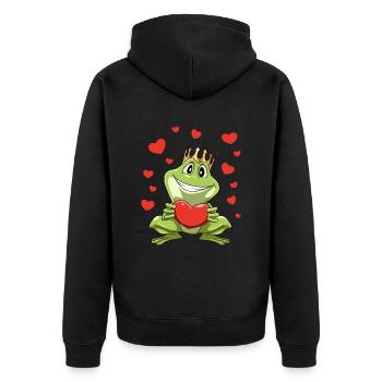 Belle grenouille drôle Saint Valentin - Veste à capuche bio Premium Unisexe - noir - Dos - Nico (187cm)