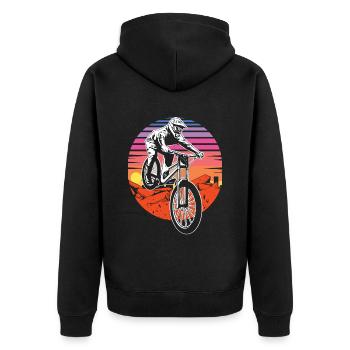Mountainbike Retro Sunset - Unisex Premium Bio Zip Hoodie - Schwarz - Hinten - Nico (187cm)