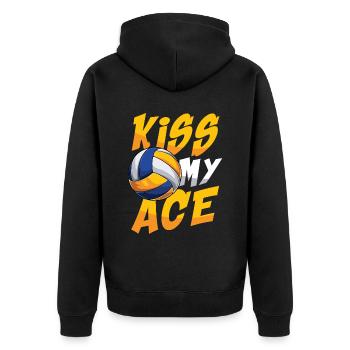 Kiss My Ace - Unisex Premium Bio Zip Hoodie - Schwarz - Hinten - Nico (187cm)