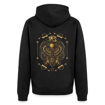 Ägyptischer Falke & Heilige Geometrie Mystisches Symbol - Unisex Premium Bio Zip Hoodie - Schwarz - Hinten - Nico (187cm)