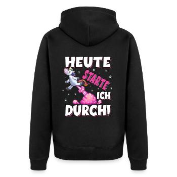 Heute Starte Ich Durch - Pupsen Einhorn - Unisex Premium Bio Zip Hoodie - Schwarz - Hinten - Nico (187cm)