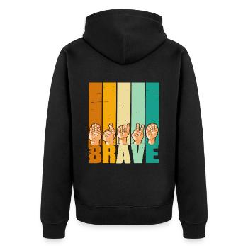 Brave Gebärdensprache für Männer und Frauen - Unisex Premium Bio Zip Hoodie - Schwarz - Hinten - Nico (187cm)