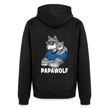 Papawolf Wolf Papa und Baby Papa Vatertag für - Unisex Premium Bio Zip Hoodie - Schwarz - Hinten - Nico (187cm)