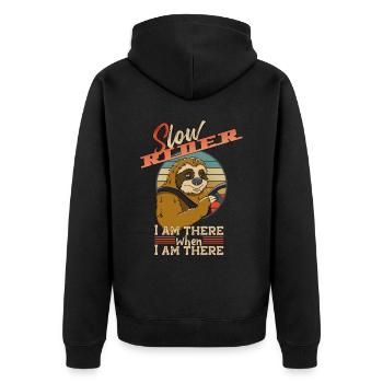 Slow Rider Faultier Autofahrer lustiger Spruch - Unisex Premium Bio Zip Hoodie - Schwarz - Hinten - Nico (187cm)