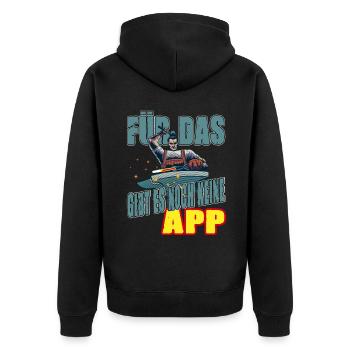 Für das gibt es noch keine App - Unisex Premium Bio Zip Hoodie - Schwarz - Hinten - Nico (187cm)
