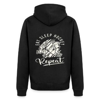 Eishockey Hockey Sport Eat Sleep Hockey Repeat - Unisex Premium Bio Zip Hoodie - Schwarz - Hinten - Nico (187cm)