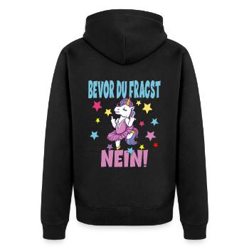 Bevor Du Fragst NEIN Einhorn - Unisex Premium Bio Zip Hoodie - Schwarz - Hinten - Nico (187cm)