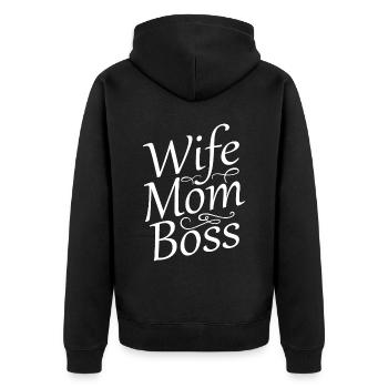 Wife Mom Boss - Unisex Premium Bio Zip Hoodie - Schwarz - Hinten - Nico (187cm)