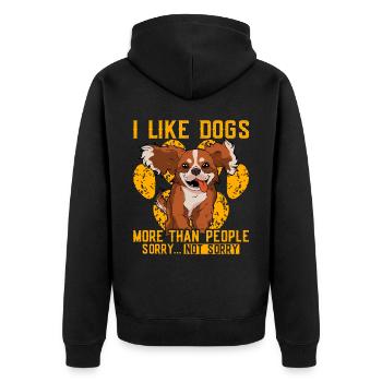 I like dogs more than people sorry not sorry - Unisex Premium Bio Zip Hoodie - Schwarz - Hinten - Nico (187cm)