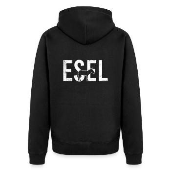 Esel - Unisex Premium Bio Zip Hoodie - Schwarz - Hinten - Nico (187cm)