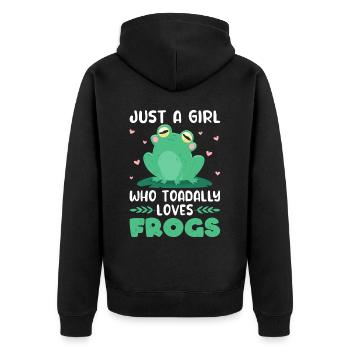 Frog Only a girl who loves toads Frogs - Unisex Premium Organic Zip Hoodie - black - Back - Nico (187cm)